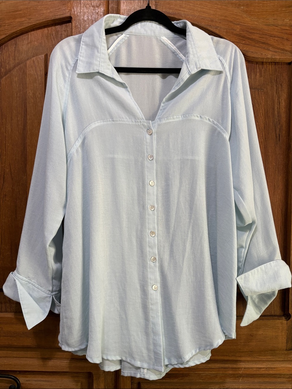 Fridaze Light Blue Women's Button-Down Shirt with Classic Collar